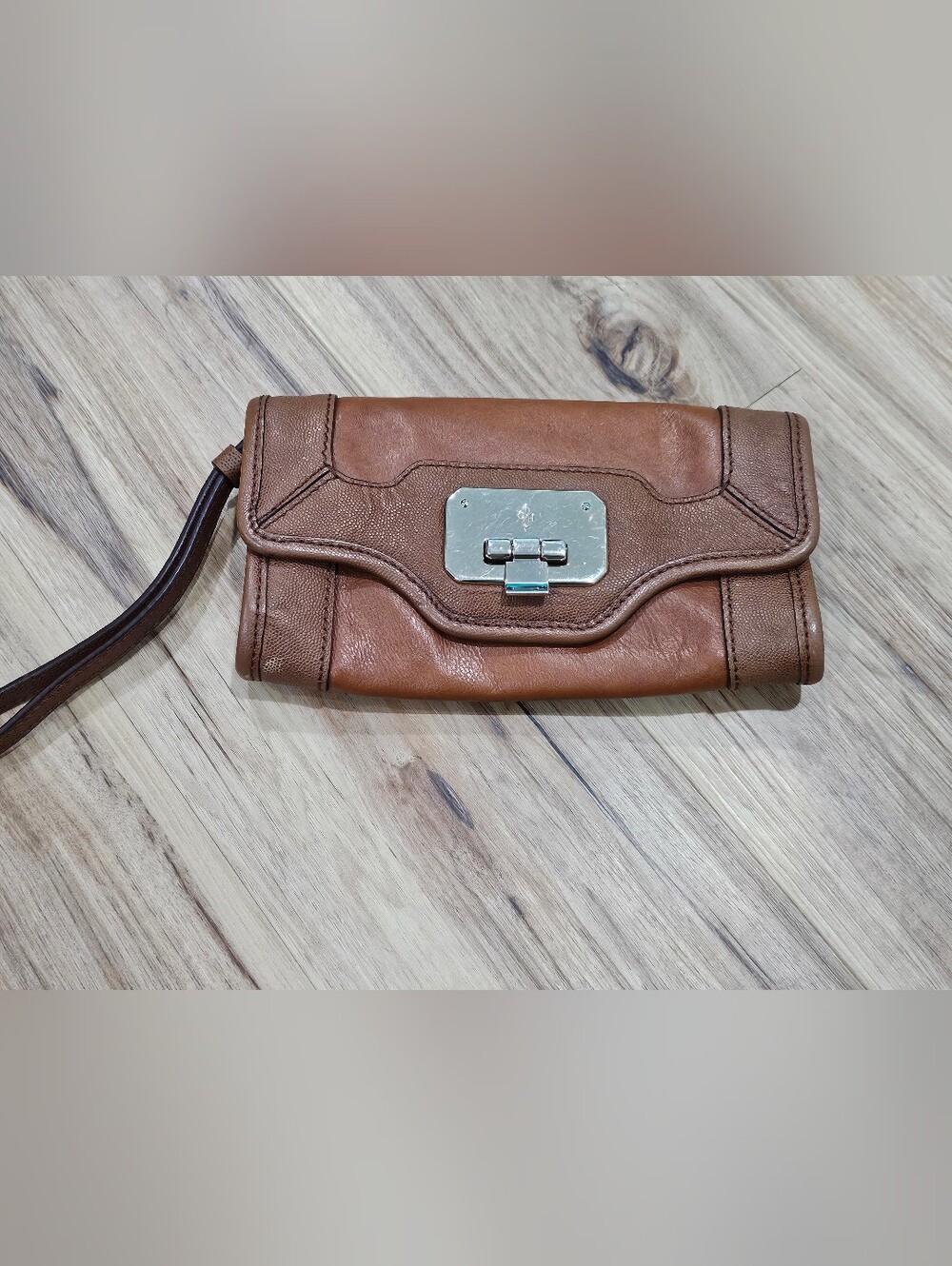 Cole Haan Tan Leather Wallet/ Wristlet with Orange Lining